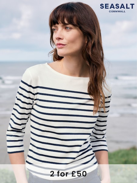 Seasalt Cornwall Falmouth Breton Chalk Maritime Sailor T-Shirt (E18212) | £30