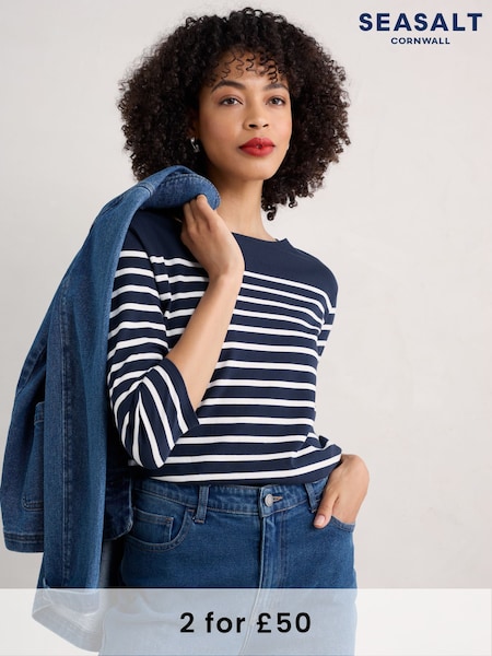 Seasalt Cornwall Falmouth Breton Maritime Chalk Sailor T-Shirt (E18232) | £30