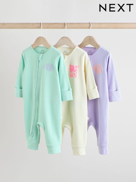 Multi Two Way Zip Baby Footless 100% Cotton Sleepsuits 3 Pack (0mths-3yrs) (E18348) | £20 - £22