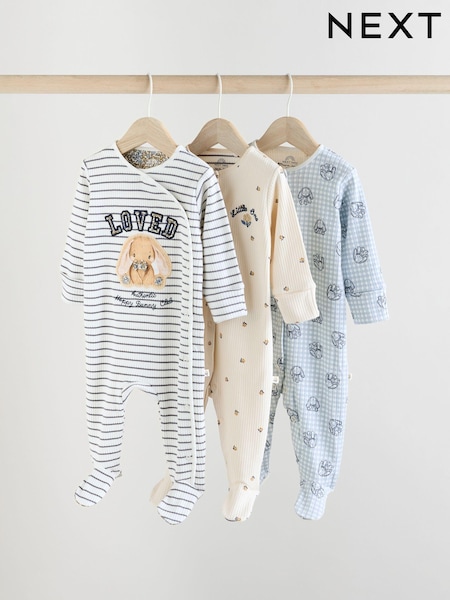 Blue/White Bunny 3 Pack Baby Sleepsuits (0mths-2yrs) (0mths-2yrs) (E18368) | £22 - £24