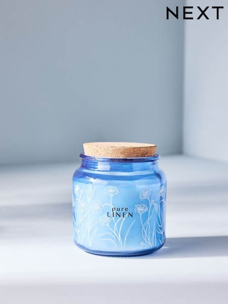 Blue Pure Linen Jar Candle (E18576) | £8
