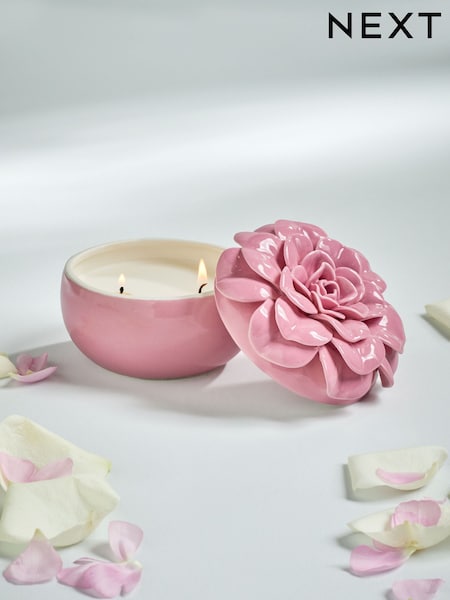 Pink Springtime Rose and Bergamot Scented Ceramic Candle (E18607) | £18