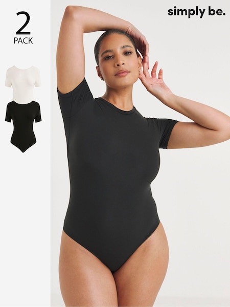 Simply Be Black & White Magisculpt Smoothing T-Shirt Bodysuits 2 Pack (E18647) | £36