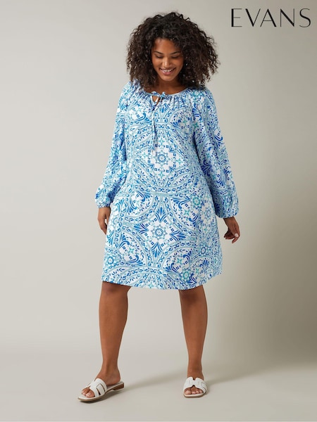 Evans Tile Tunic White Dress (E18745) | £36
