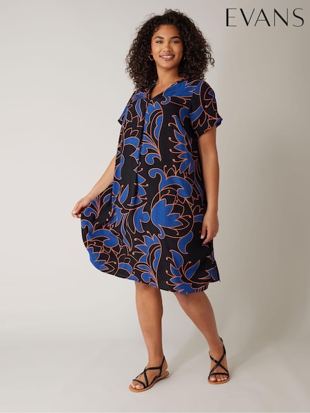 Evans Printed Shift Black Dress (E18778) | £42