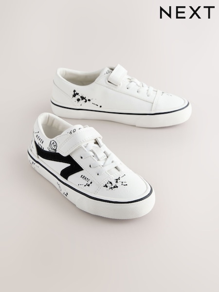 White Graffiti Standard Fit (F) Touch Fastening Elastic Lace Trainers (E19054) | £20 - £24