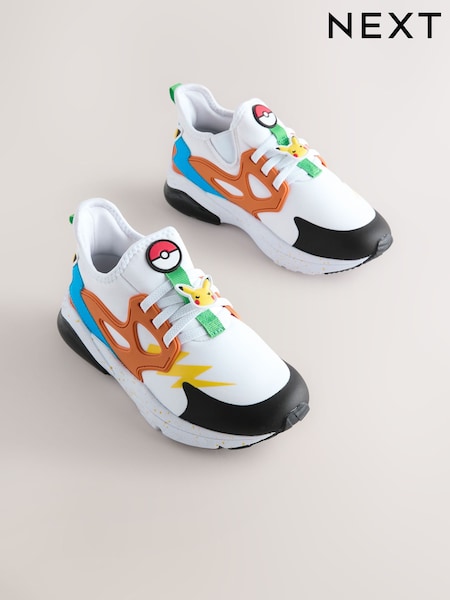 White Colourblock Standard Fit (F) Pokemon Elastic Lace Trainers (E19067) | £30 - £34
