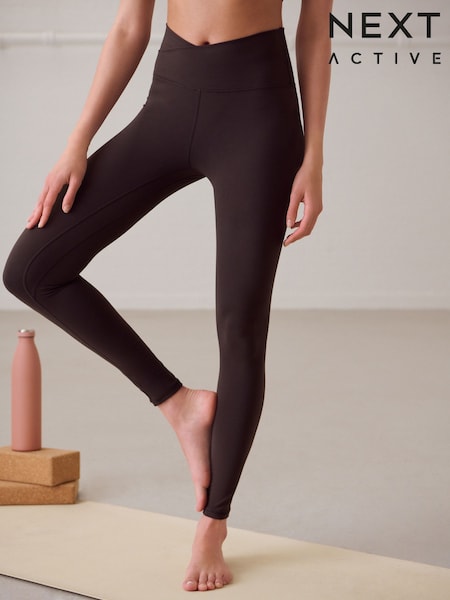 Chocolate Brown Balance Wrap Front Yoga Leggings (E19325) | £24