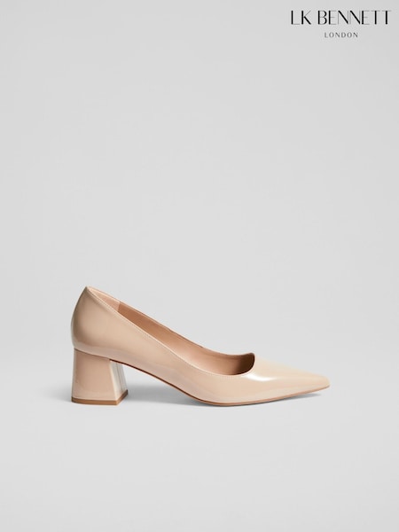 LK Bennett Natural Sloane Patent Leather Block Heel Courts (E19391) | £259