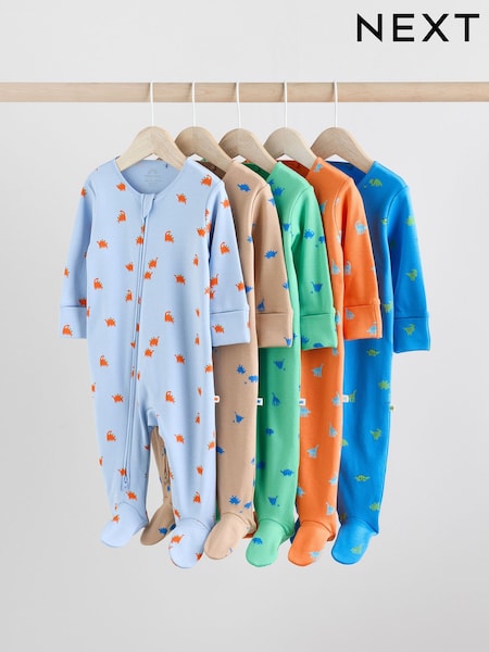 Bright 100% Cotton Two Way Zip Baby Sleepsuits 5 Pack (0mths-2yrs) (E19553) | £31 - £33