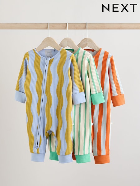 Blue/Orange Baby Two Way Zip Footless Sleepsuits 3 Pack (0mths-3yrs) (E19563) | £20 - £22