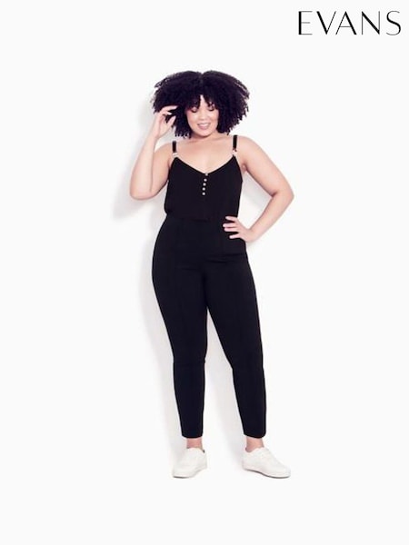 Evans Black Slim Leg Pintuck Front Trousers (E19600) | £36