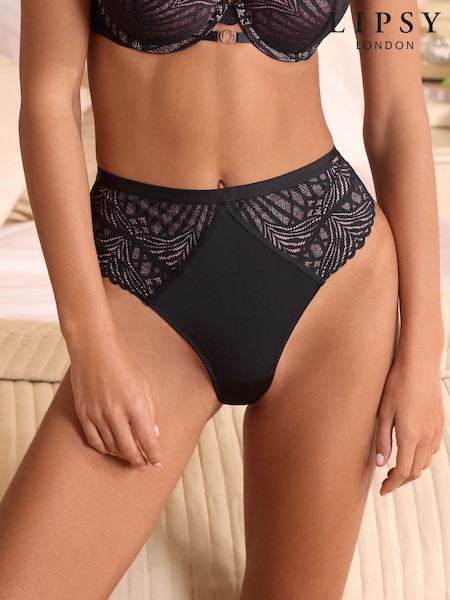 Lipsy Black High Rise Geo Lace Thong (E19613) | £14