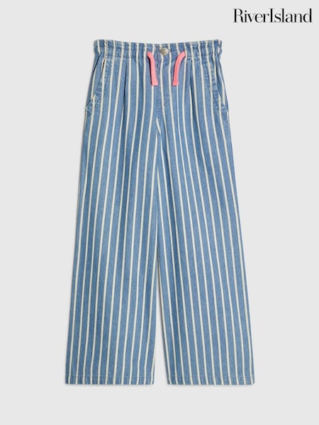 Blue - River Island Stripe Pull On Wide Fit Jeans