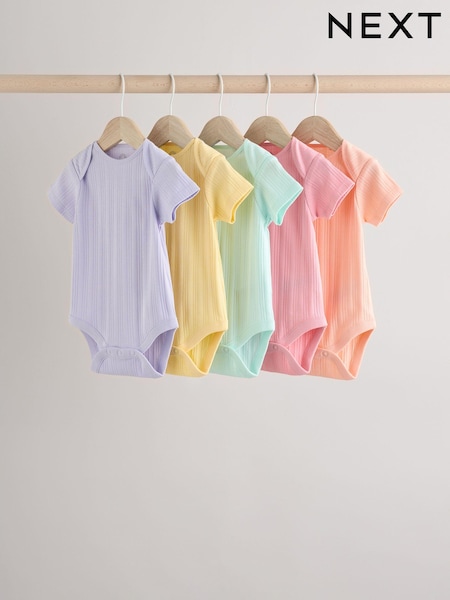Pink pastels Short Sleeve Rib Baby 100% Cotton Bodysuits 5 Pack (E19733) | £14 - £16