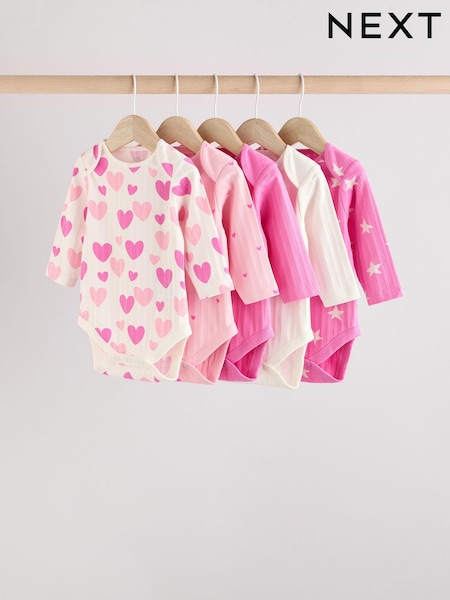 Pink Star Baby Long Sleeve 100% Cotton Bodysuit 5 Pack (E19750) | £18 - £20