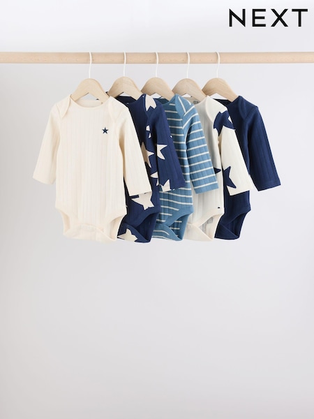 Blue Long Sleeve Baby Bodysuits 5 Pack (E19786) | £18 - £20