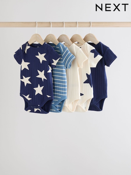 Blue 5 Pack Baby Short Sleeve Bodysuits (E19887) | £17 - £19
