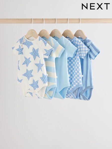 Blue Short Sleeve Baby Bodysuits 5 Pack (E19888) | £17 - £19