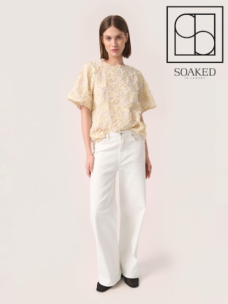 Soaked in Luxury Cream Lucia 100% Cotton Short Sleeve Textured Blouse (E19961) | £45