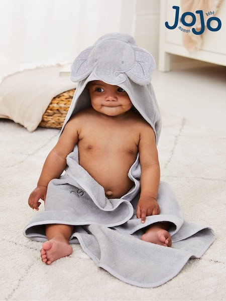 JoJo Maman Bébé Grey Elephant Hooded Towel (E21750) | £19.50