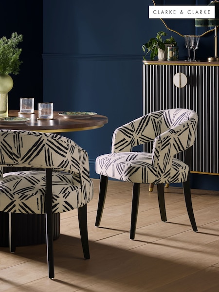 Clarke and Clarke Set of 2 Murakami Black Remi Arm Dining Chairs (E22168) | £385