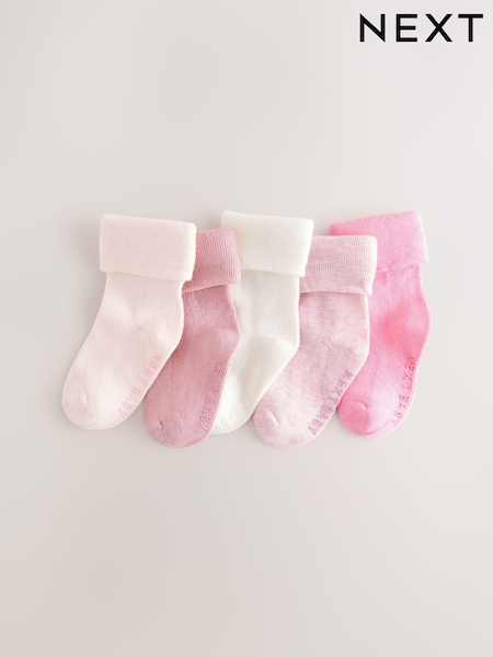 Pink Baby Roll Top Socks 5 Pack (0mths-2yrs) (E22174) | £6