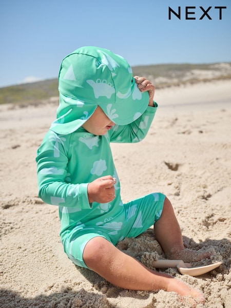 Green Sunsafe Swimsuit and Hat Set (3mths-7yrs) (E22297) | £16 - £20