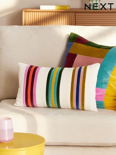 Multi Bright 50 x 30cm Joy Velvet Stripe Cushion (E22365) | £22