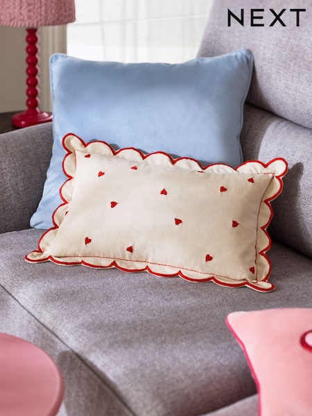Red Valentines Heart Scalloped Cushion (E22367) | £16