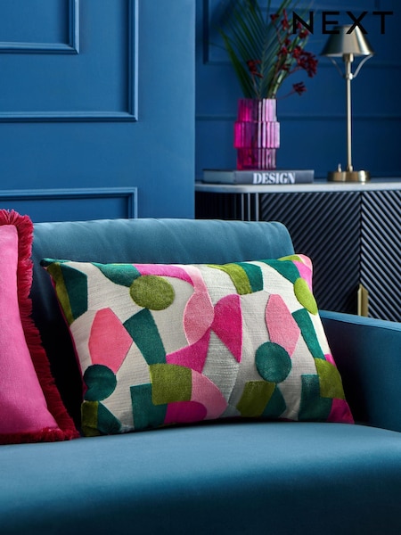 Fuchsia Pink 40 x 59cm Cut Velvet Collage Cushion (E22369) | £30