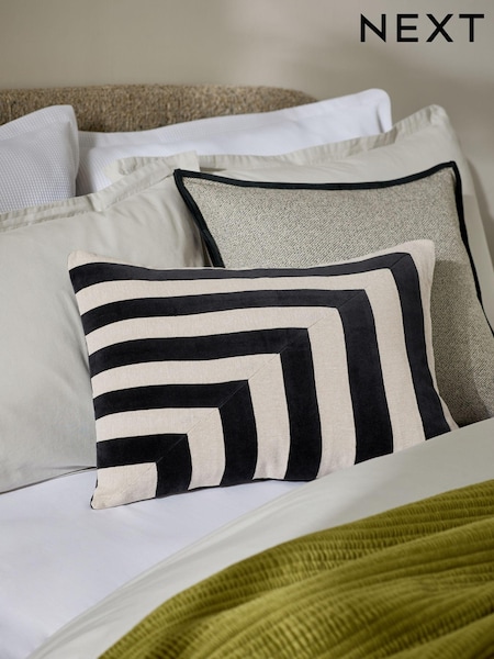 Monochrome Corner Stripe Velvet Cushion (E22373) | £20