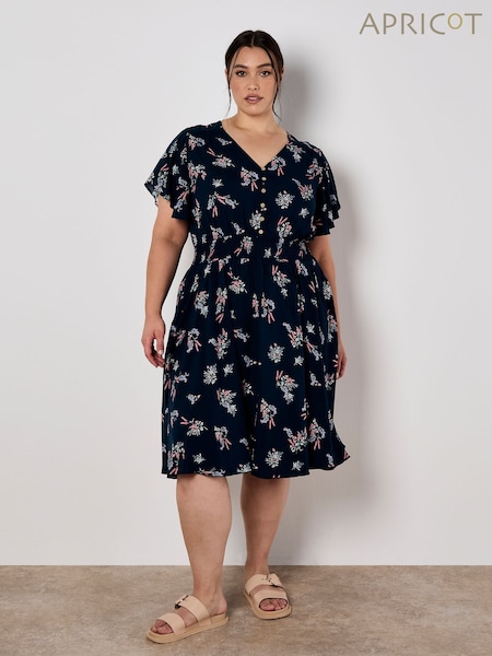 Apricot Blue Majestic Flower Button Detail Dress (E22425) | £35