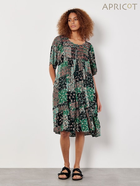Apricot Green Floral Embroidered Detail Dress (E22428) | £35