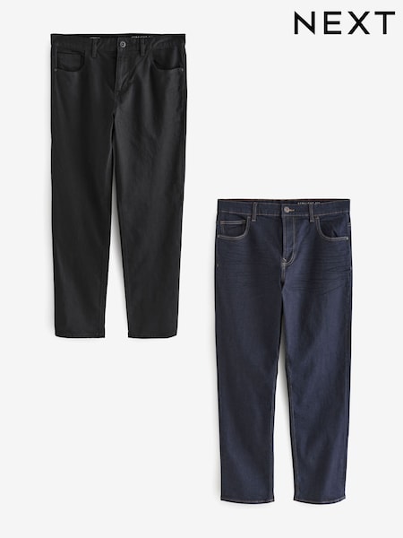 Blue Indigo Rinse/ Black Solid 2 Pack Straight Fit Classic Stretch Jeans (E22438) | £50