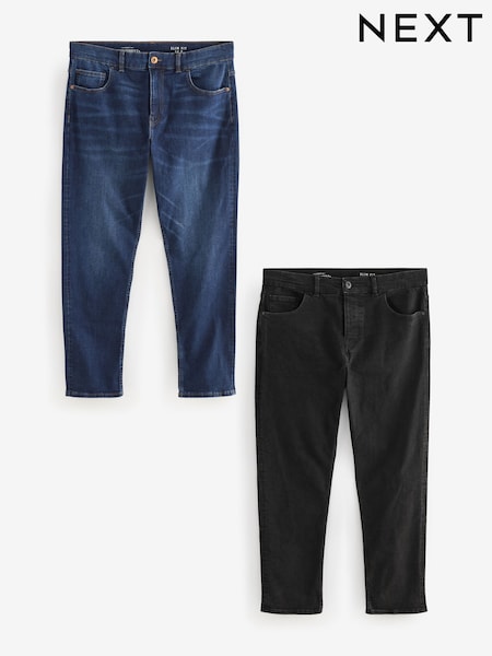 Blue Mid/Black 2 Pack Slim Fit Classic Stretch Jeans (E22439) | £50