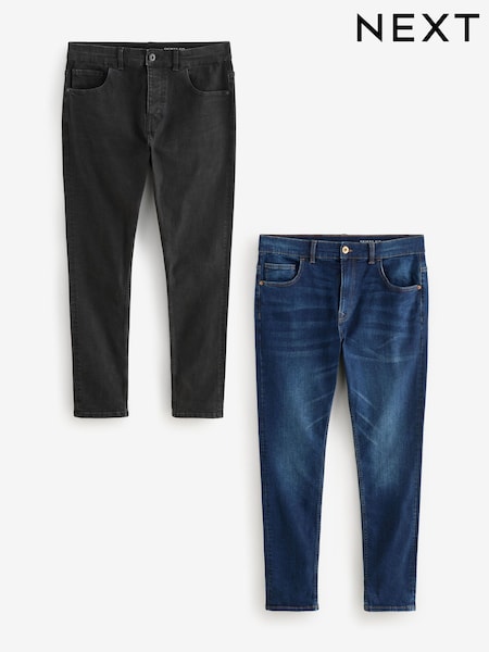Blue Mid/Black 2 Pack Skinny Fit Classic Stretch Jeans (E22441) | £50