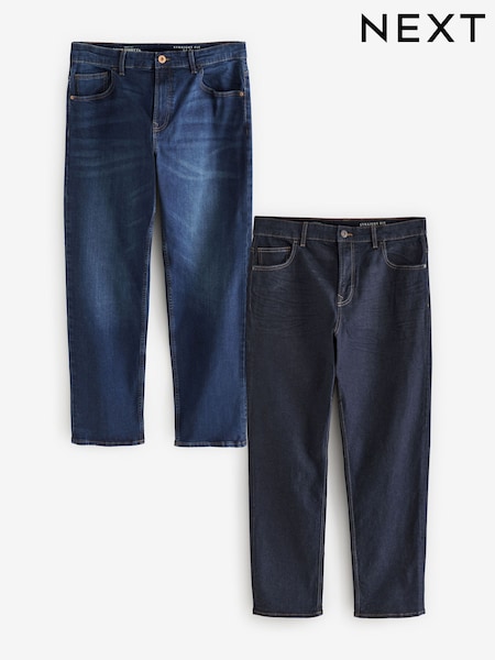 Blue Mid/Blue Indigo Rinse 2 Pack Straight Fit Classic Stretch Jeans (E22445) | £50