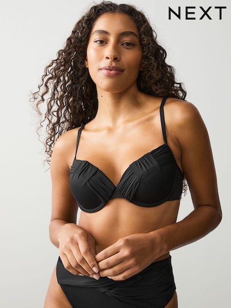 Black Draped Padded Shaping Wired Bikini Top (E22653) | £24