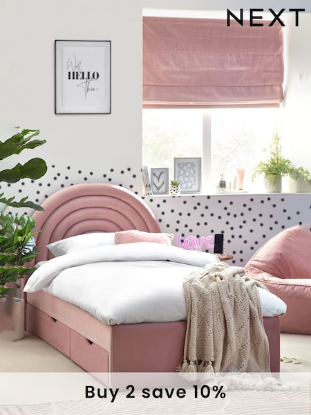 Opulent Velvet Blush Pink Kids Rainbow Upholstered Drawer Storage Bed Drawer Bed (E22709) | £560