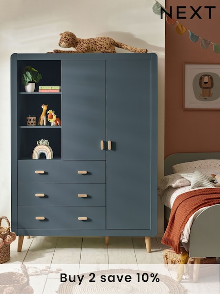 Slate Blue Kids Alix Double, 3 drawers Wardrobe (E22730) | £699