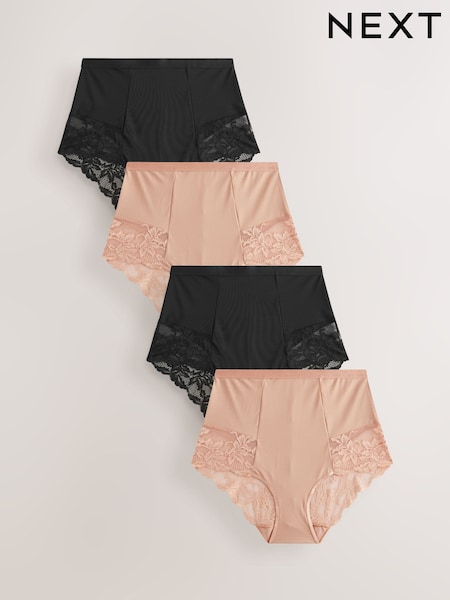Black/Praline Nude Tummy Control Shaping Lace Back Brazilian Knickers 4 Pack (E22740) | £40