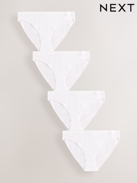 White Scallop Logo High Leg Cotton Logo Knickers 4 Pack (E22775) | £16