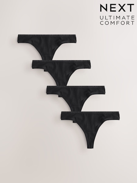 Black Thong Thong Modal Logo Ultimate Comfort Knickers 4 Pack (E22776) | £18
