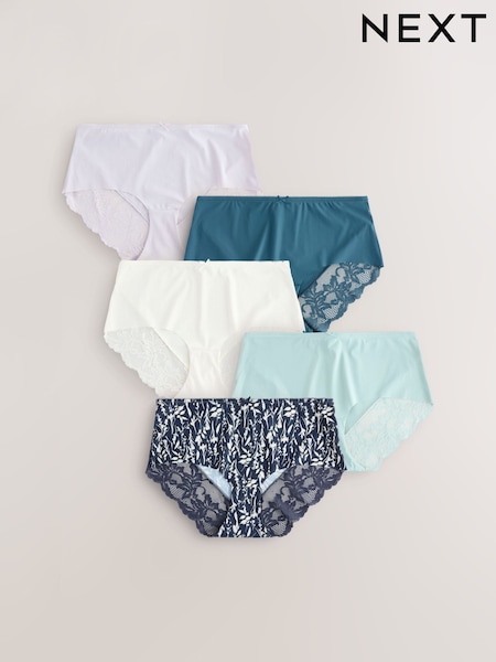 Pastels Midi No VPL Lace Back Briefs 5 Pack (E22777) | £30
