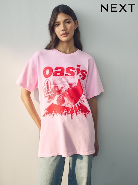 Pink/Red 100% Cotton Official License Oasis Band  Relaxed Fit T-Shirt (E22862) | £28