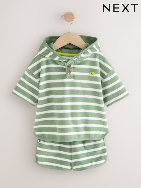 Sage Green Stripe 100% Cotton Toweling Set (3mths-7yrs) (E22927) | £16 - £20