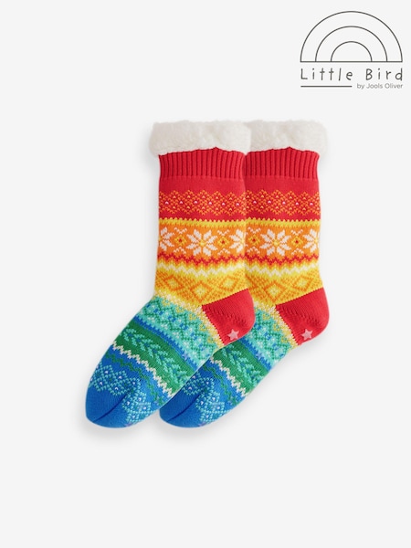 Little Bird by Jools Oliver Multi Rainbow Fairisle Pattern Chunky Knit Slippers (E22951) | £8