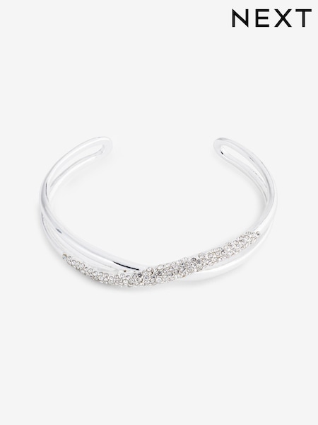 Silver Tone Twist Sparkle Cuff Bracelet (E22957) | £15