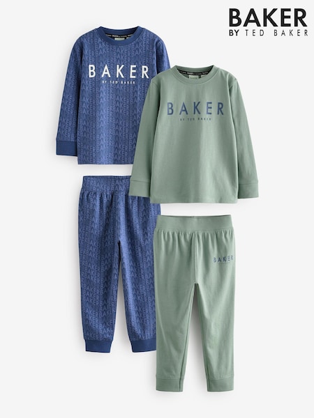 Baker by Ted Baker Blue/Green Long Sleeve 100% Cotton Pyjamas 2 Pack (E22967) | £38 - £45